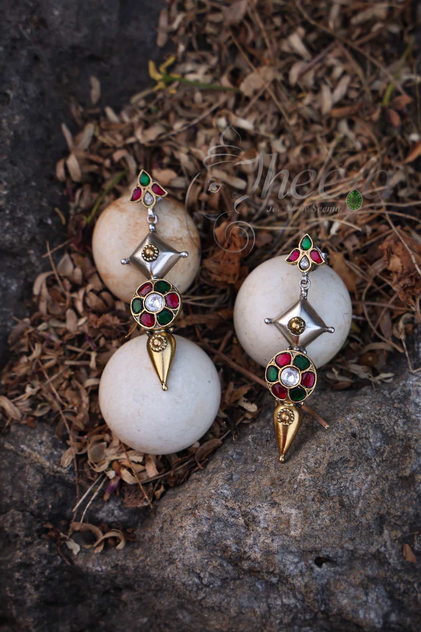 Dual tone multi color earrings