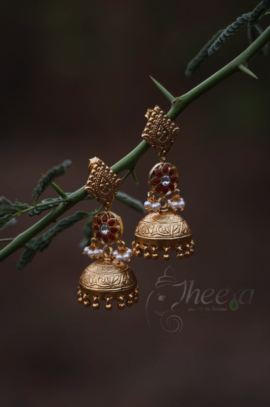Gold tone 3 step coral jhumka