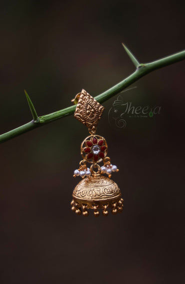 Gold tone 3 step coral jhumka