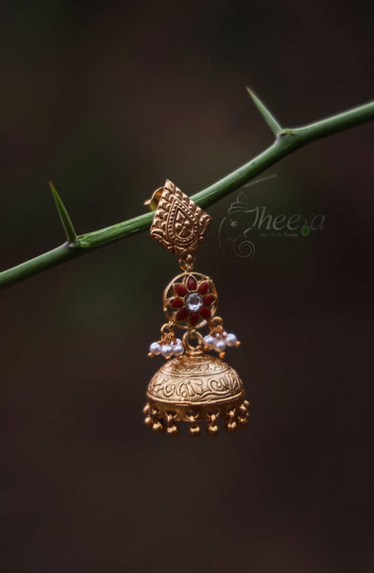 Gold tone 3 step coral jhumka