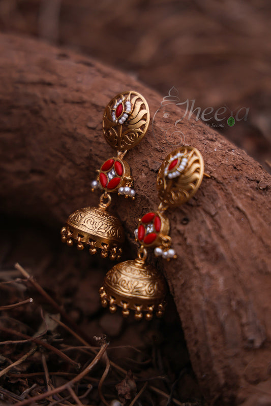 Lotus stud coral jhumka