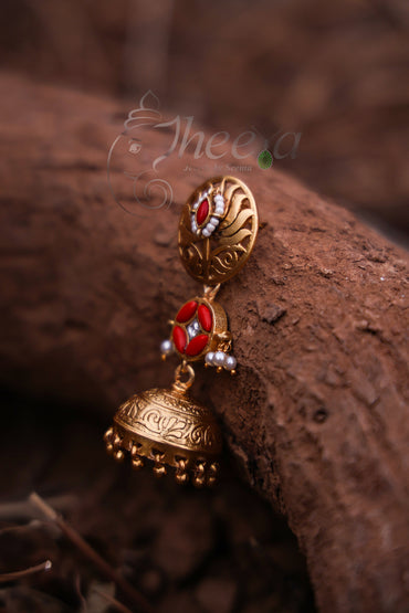 Lotus stud coral jhumka