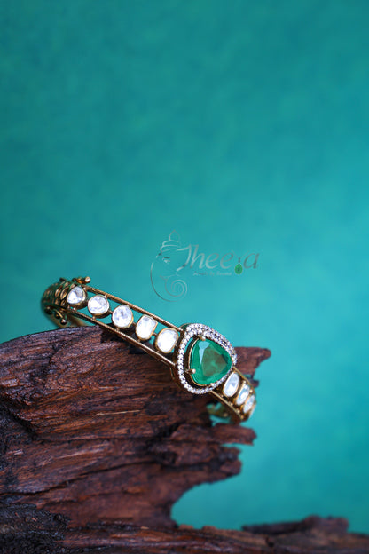 Green stone with moissanite bangle