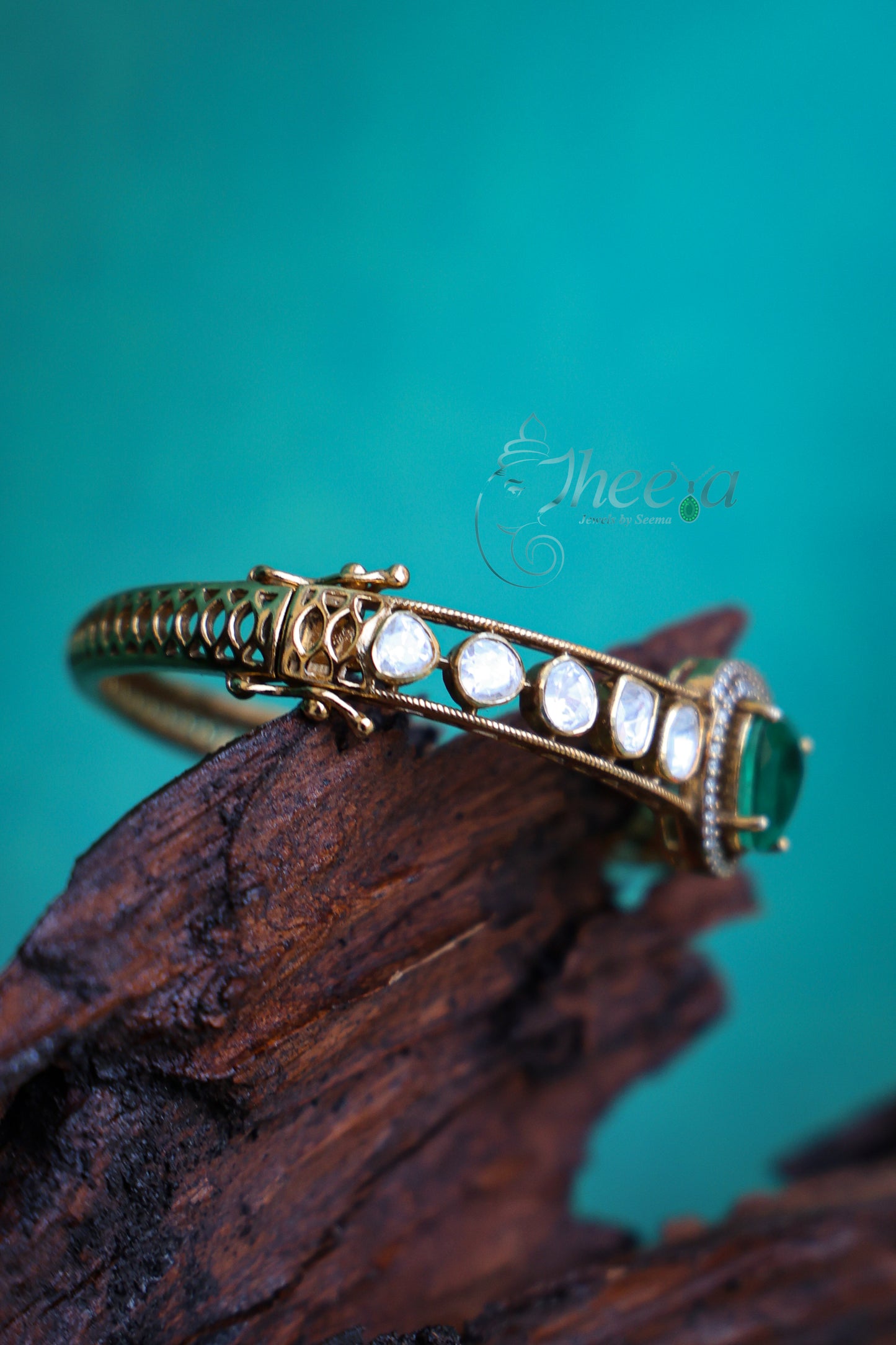 Green stone with moissanite bangle