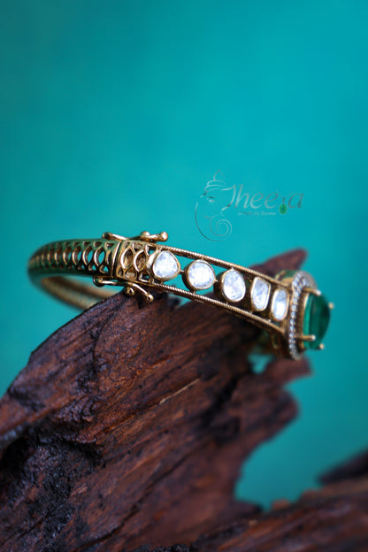 Green stone with moissanite bangle