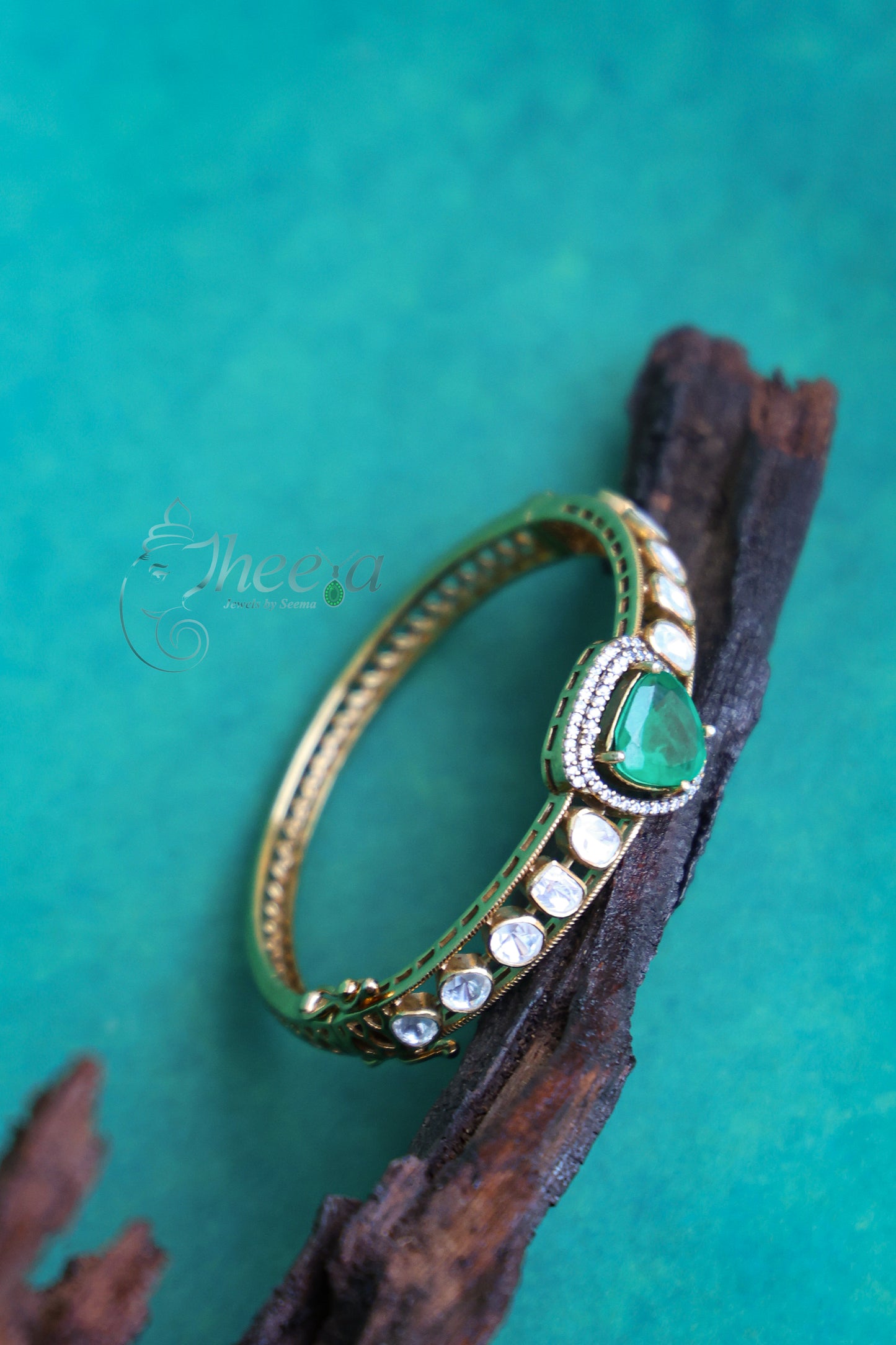 Green stone with moissanite bangle