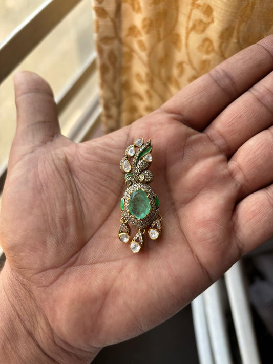 Meher Mint Leaf Brooch worn by a model showcasing scale and Brooch design.
