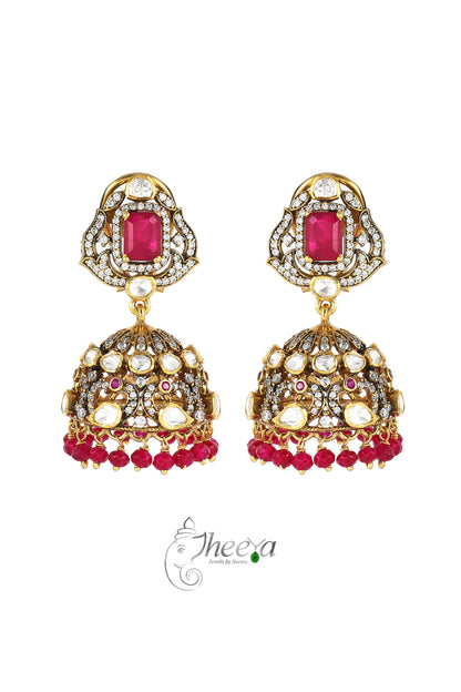 Ratnavali  Ruby Jhumka with moissanaite