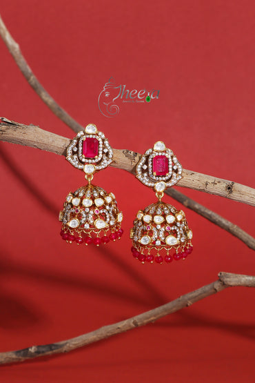 Ratnavali  Ruby Jhumka with moissanaite