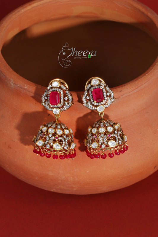 Ratnavali  Ruby Jhumka with moissanaite