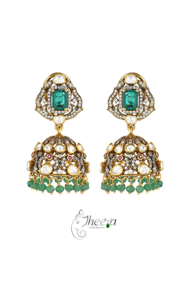 Ratnavali  Emerald Jhumka with moissanaite