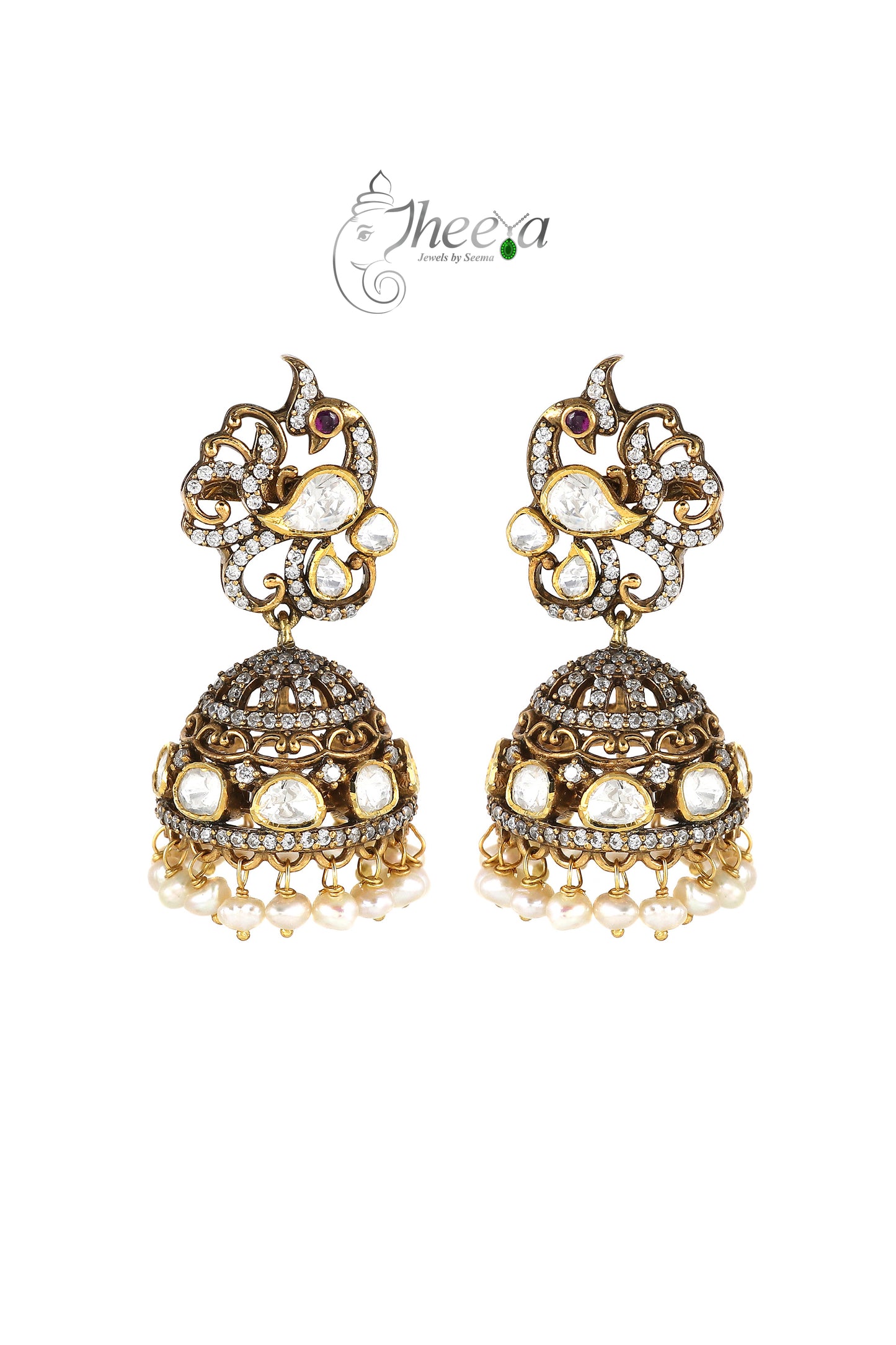 Ratnavalli Peacock white stud Jhumka
