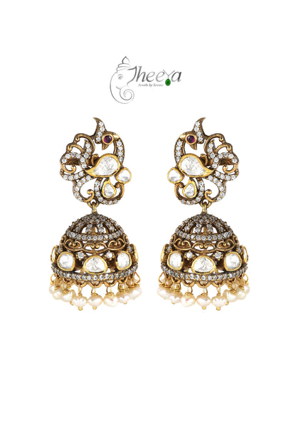 Ratnavalli Peacock white stud Jhumka