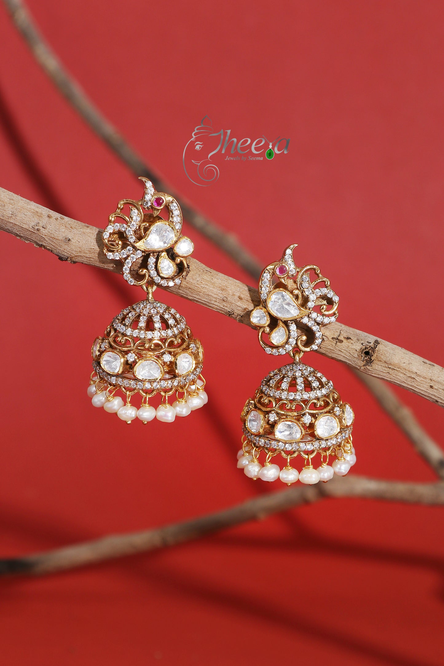Ratnavalli Peacock white stud Jhumka