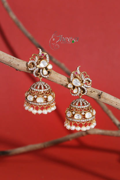 Ratnavalli Peacock white stud Jhumka