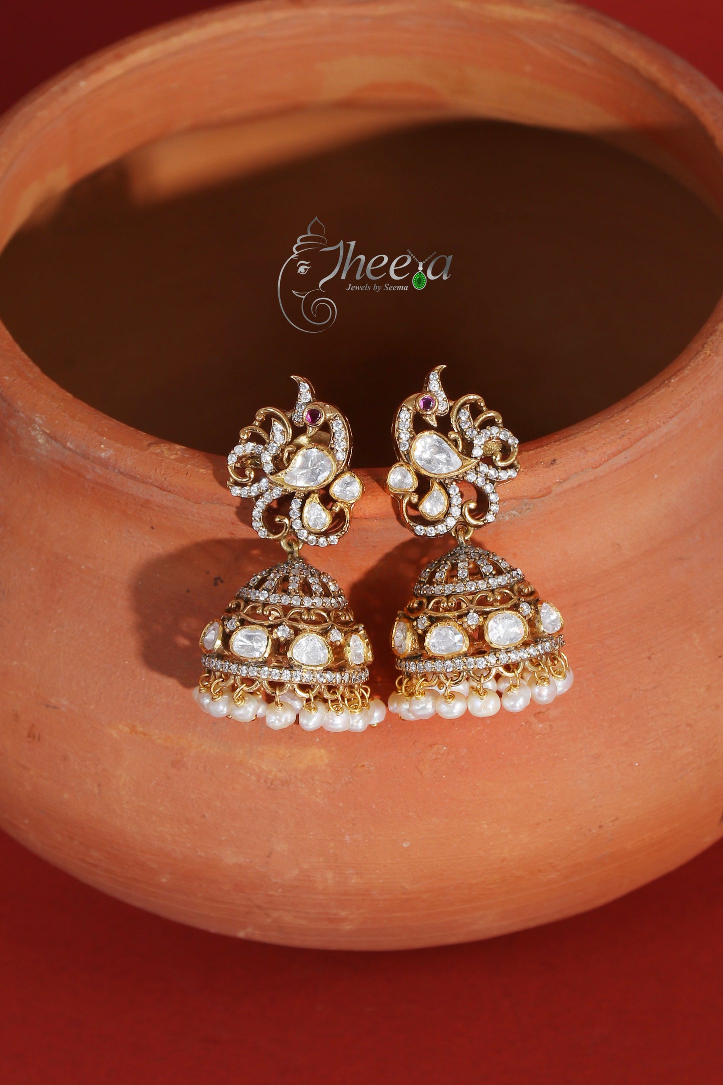 Ratnavalli Peacock white stud Jhumka