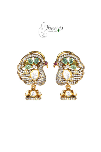 Ratnavali  Mint peacock Jhumka with moissanaite
