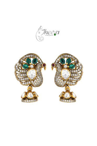 Ratnavali  Green peacock Jhumka with moissanaite