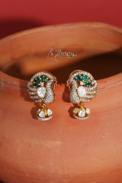 Ratnavali  Green peacock Jhumka with moissanaite