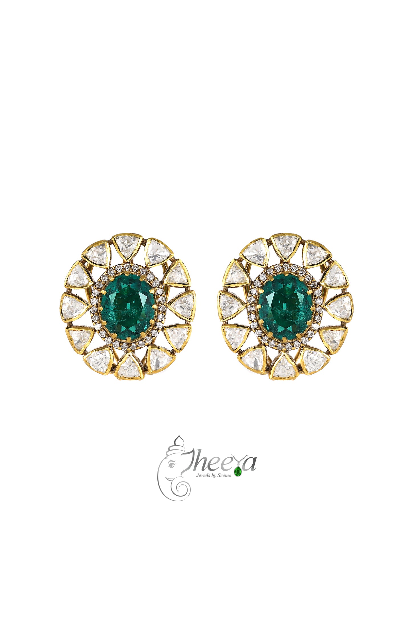 Ratnavalli Emerald n Moissanite Studs