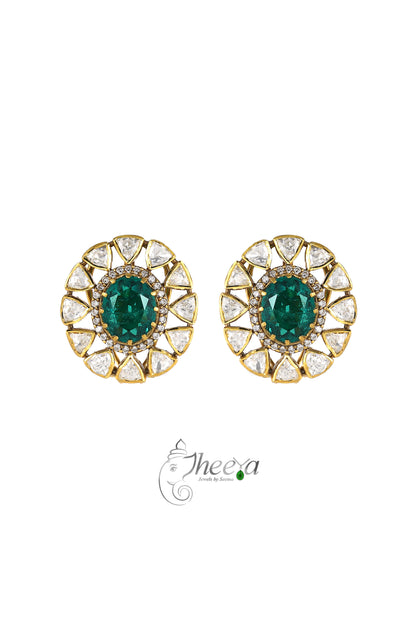 Ratnavalli Emerald n Moissanite Studs