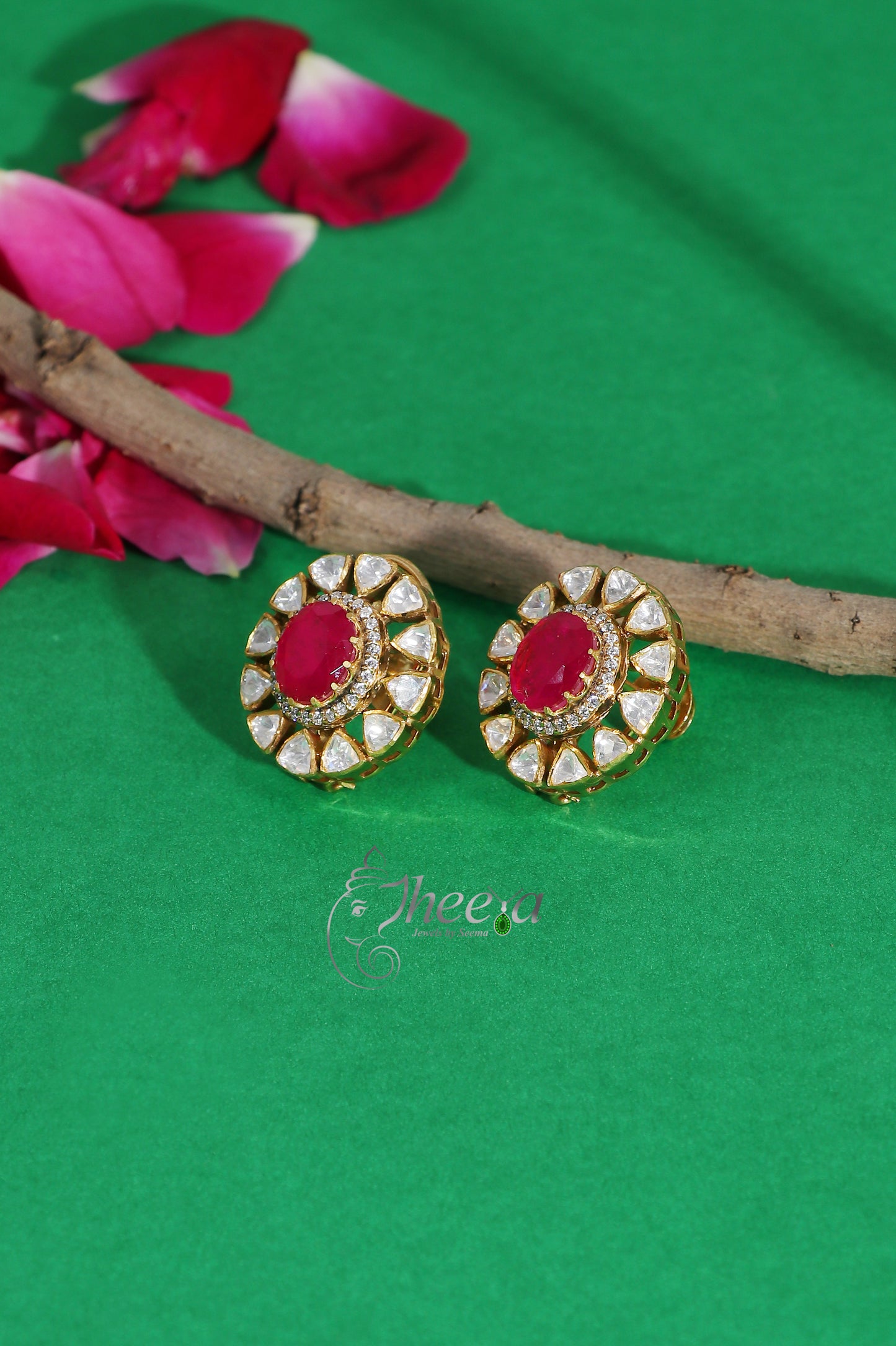 Ratnavalli Ruby n Moissanite Studs