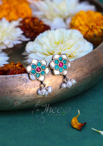 MOP with turquoise kundan earrings