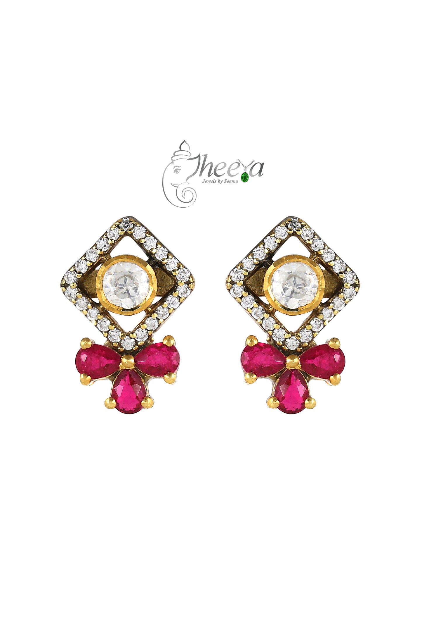 Ratnavalli Ruby  bow Moisssanite Studs