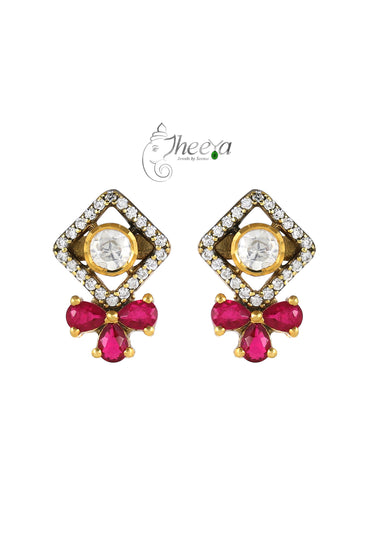 Ratnavalli Ruby  bow Moisssanite Studs