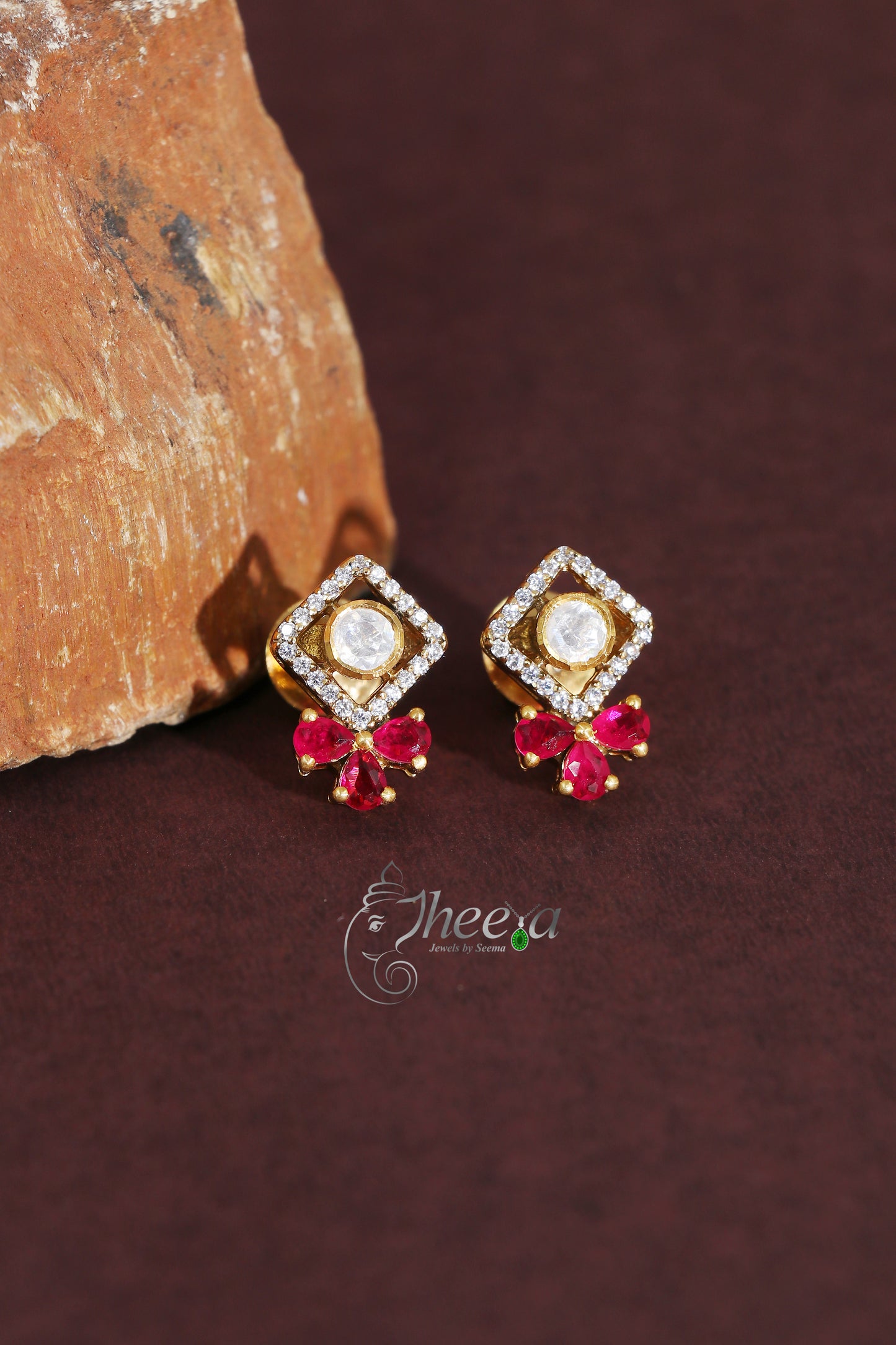 Ratnavalli Ruby  bow Moisssanite Studs