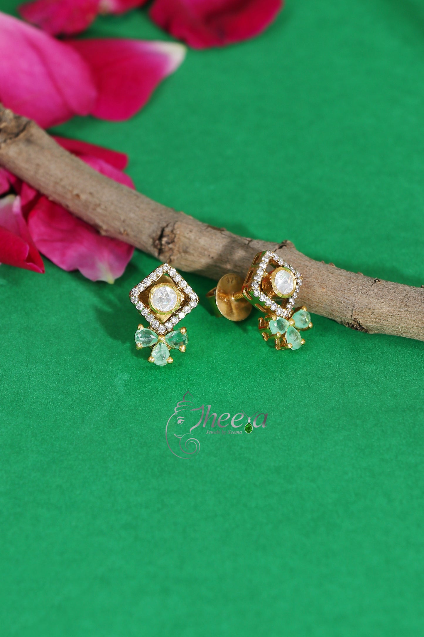 Ratnavalli Mint  bow Moisssanite Studs