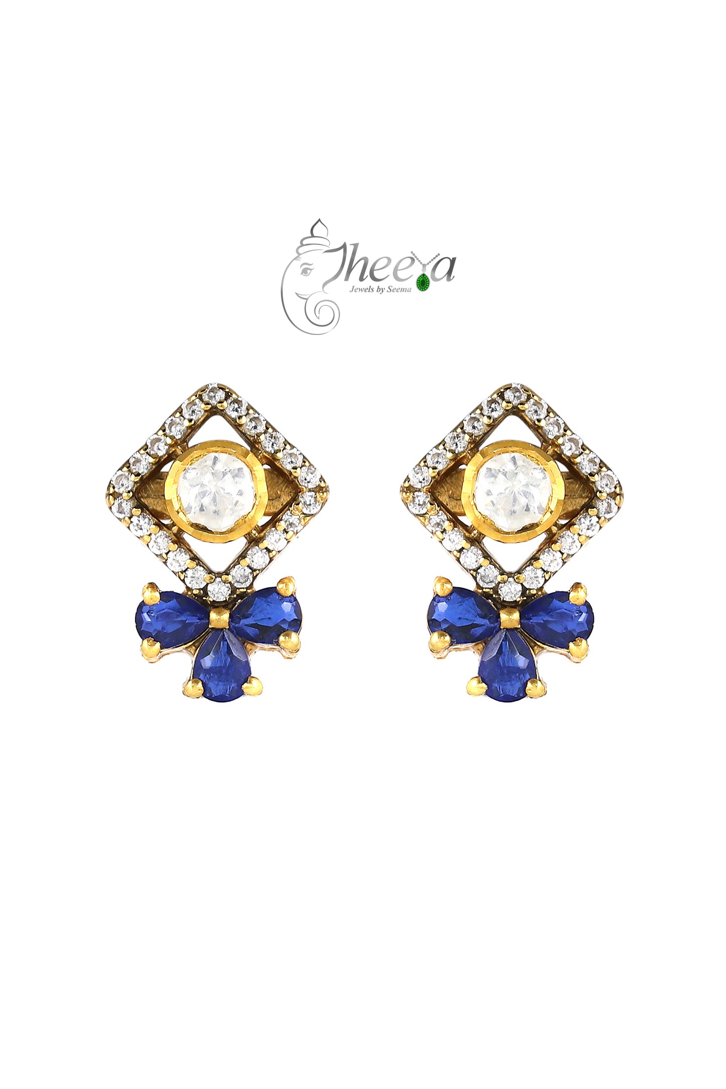 Ratnavalli Blue bow Moisssanite Studs