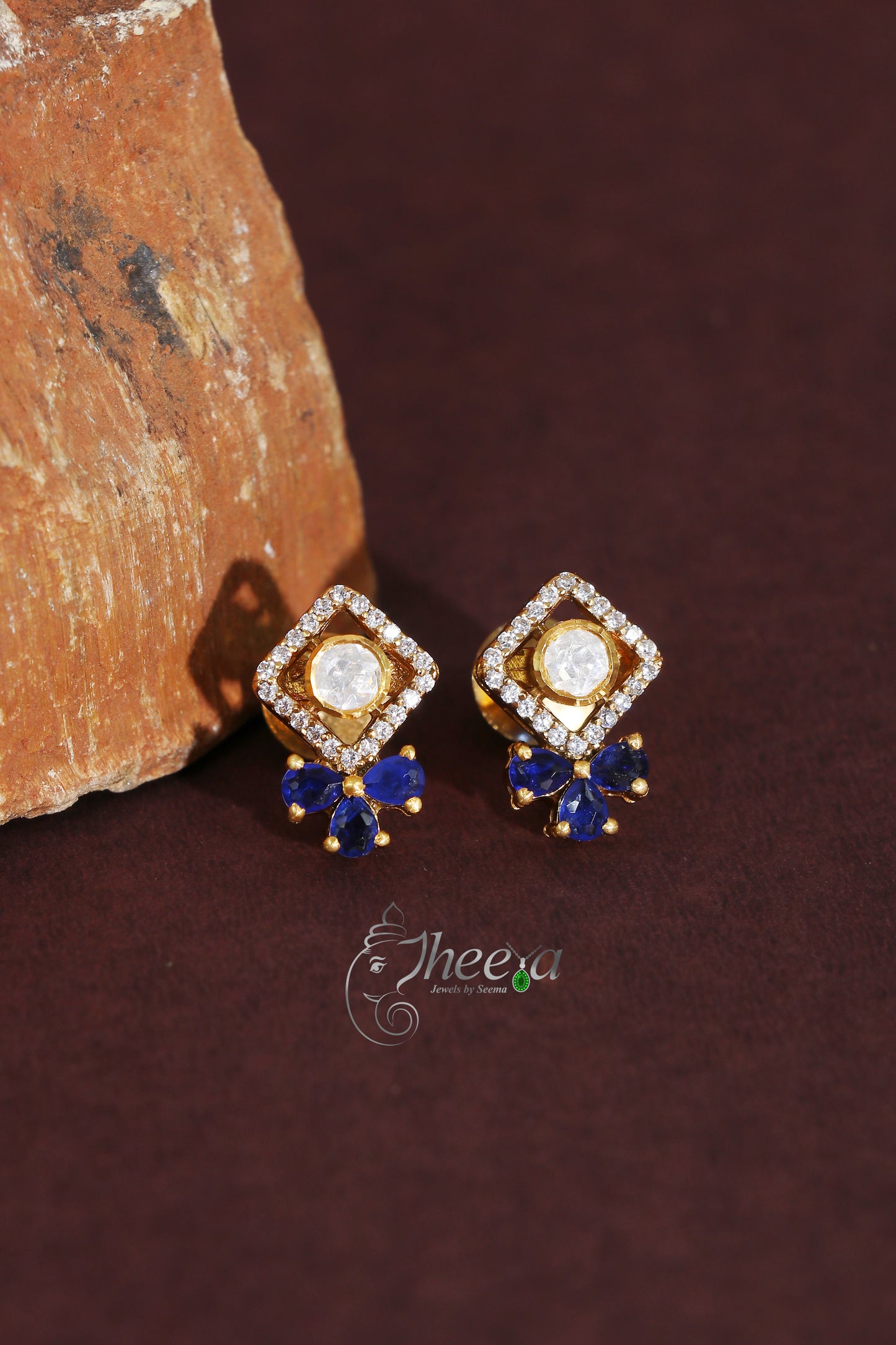 Ratnavalli Blue bow Moisssanite Studs