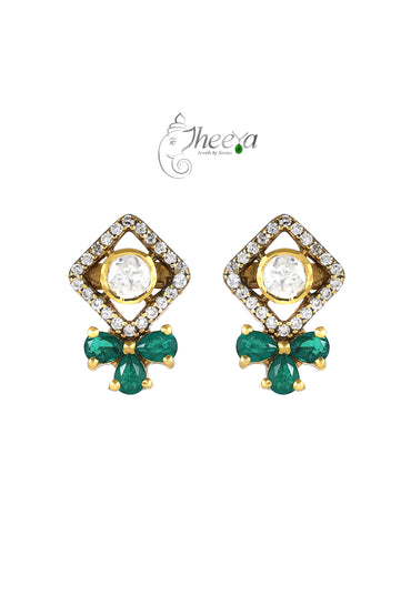 Ratnavalli Green bow Moissanite studs