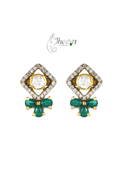 Ratnavalli Green bow Moissanite studs