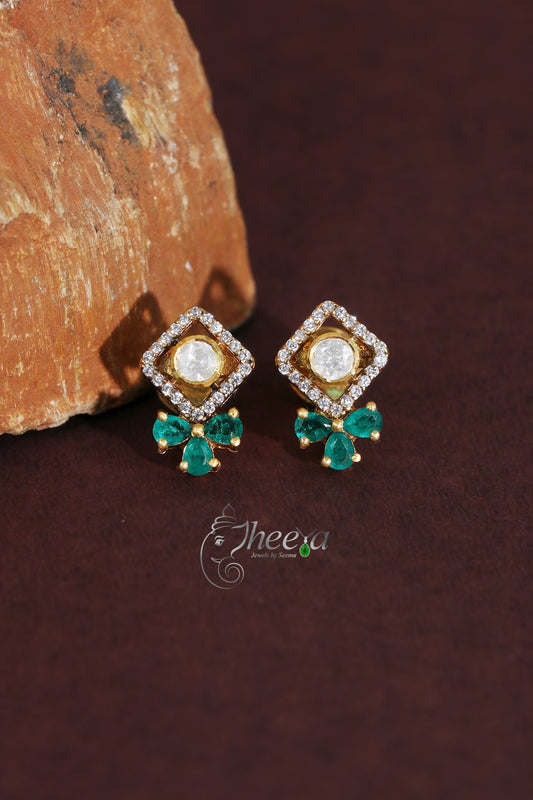 Ratnavalli Green bow Moissanite studs