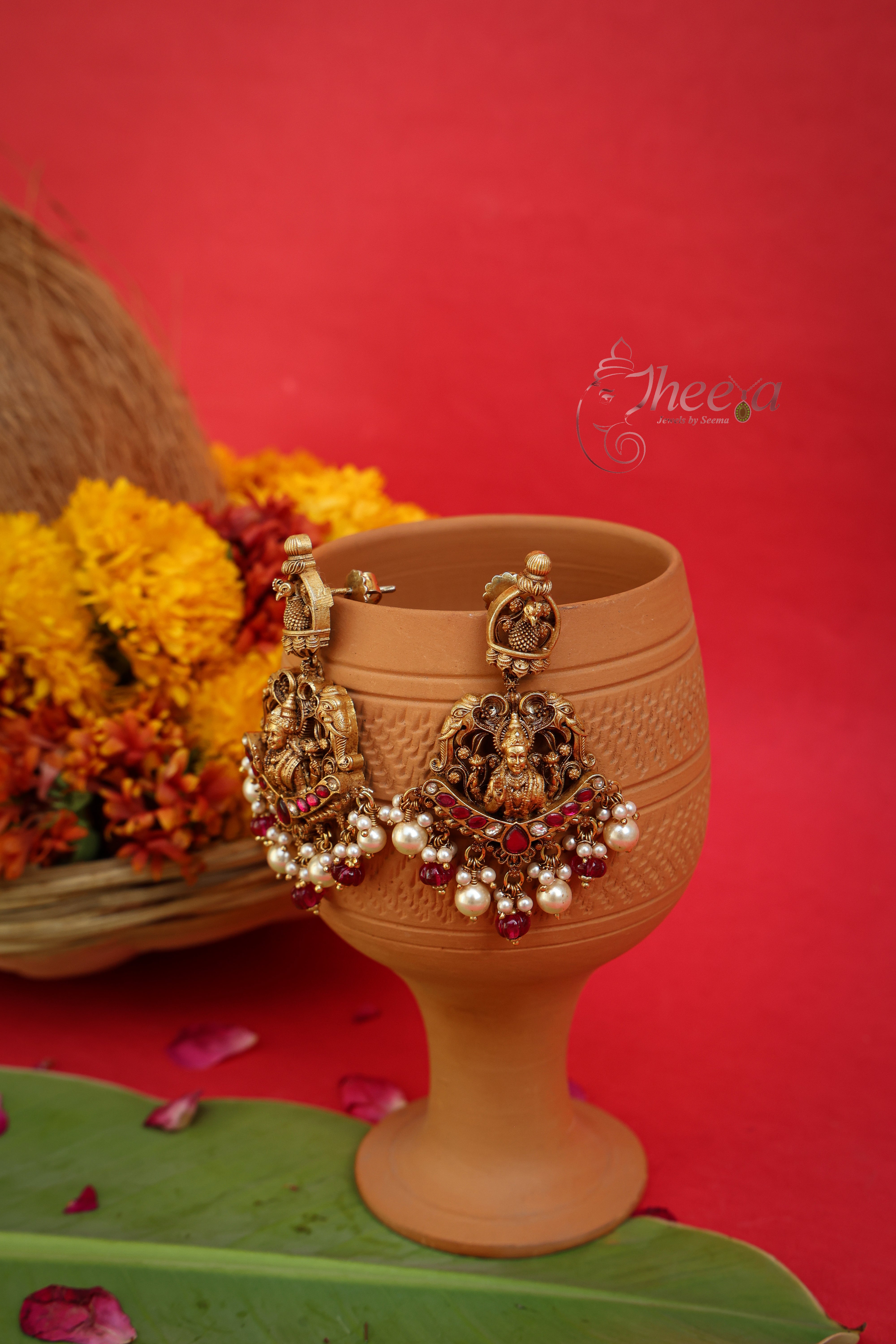 Noor Jhumka White Moissanite in Pure Silver, front view.