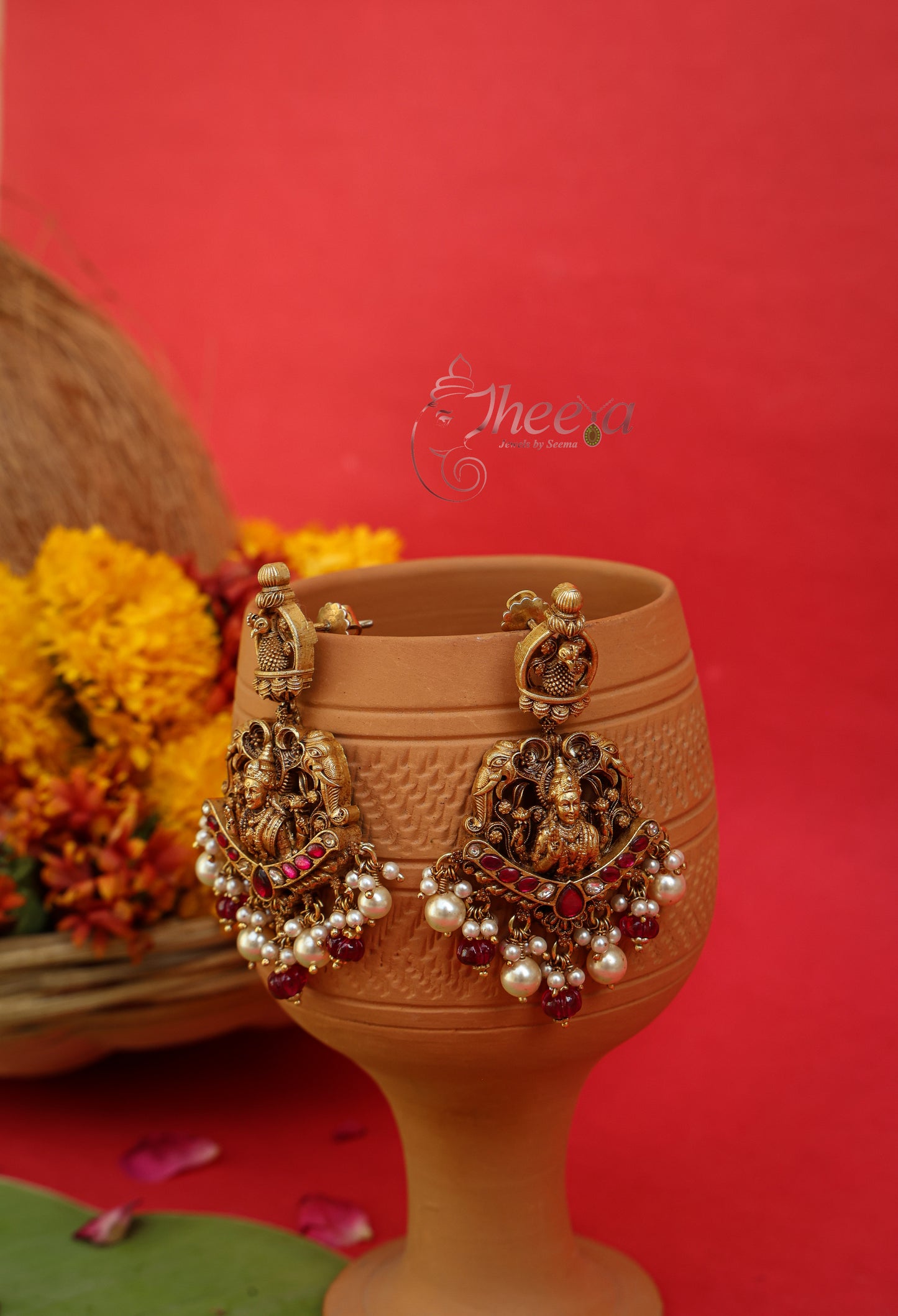 Noor Jhumka White Moissanite worn by a model showcasing scale and Earrings design.
