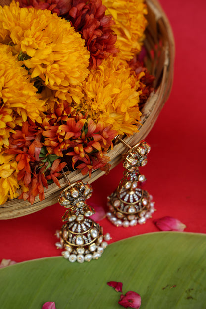 Close-up detailing of Noor Jhumka White Moissanite highlighting Moissanite craftsmanship.