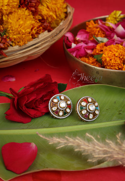 Rangrez Studs Navratan Kundan Moissanite