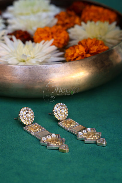 Dual tone white kundan earring