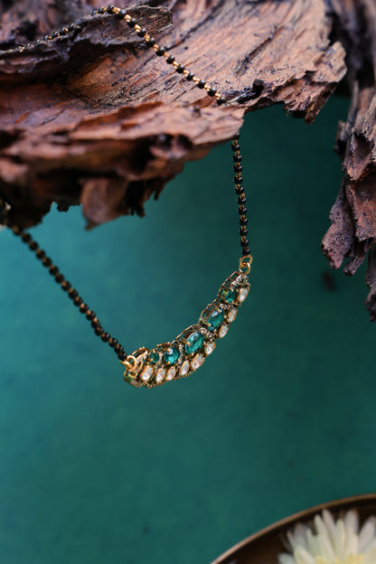 Green and moissanite Pendant with black beads
