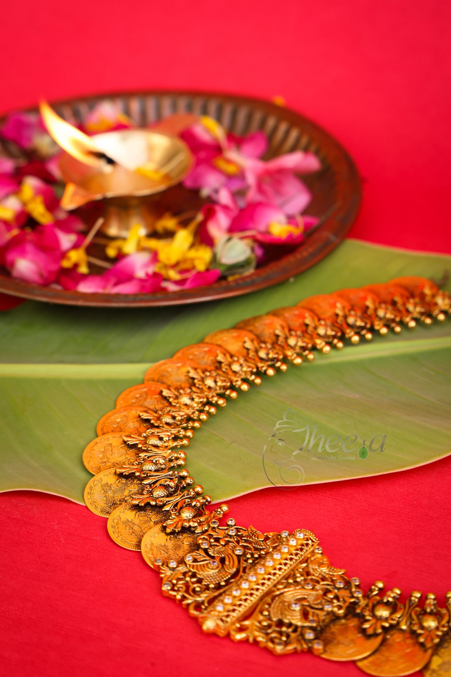 Kaveri Gold Vintage Kaasu Mala in Pure Silver, front view.