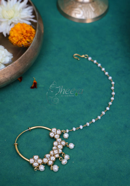 White Kundan nose ring