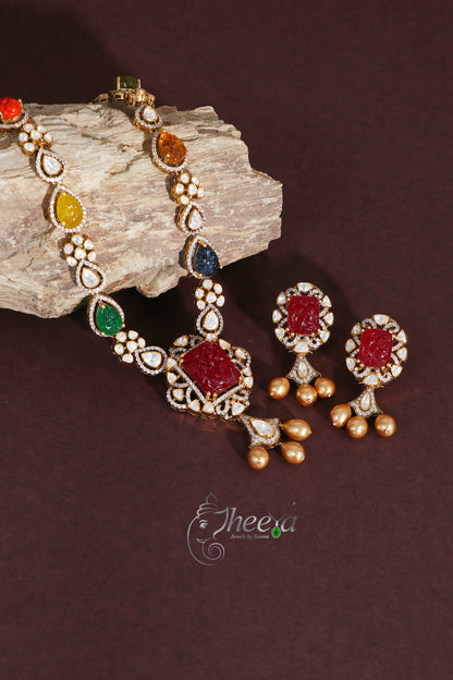 Ratnavalli Navratan Moissanite Set