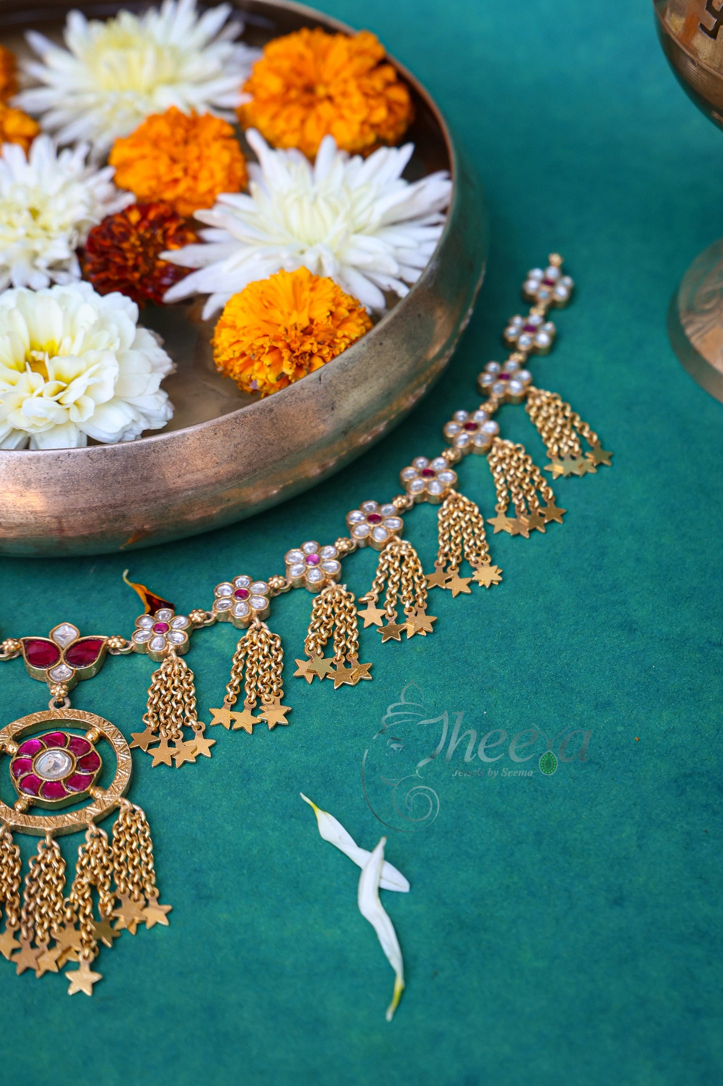 red and white kundan necklace set with bird earrings
