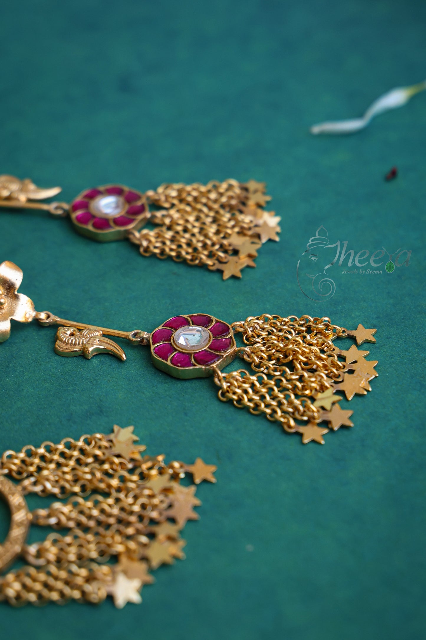 red and white kundan necklace set with bird earrings