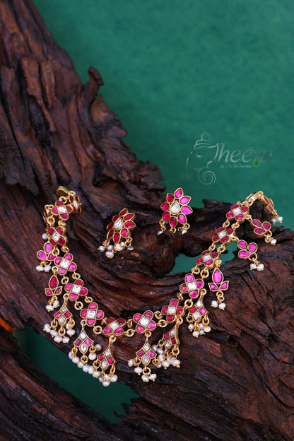 red n white kundan necklace