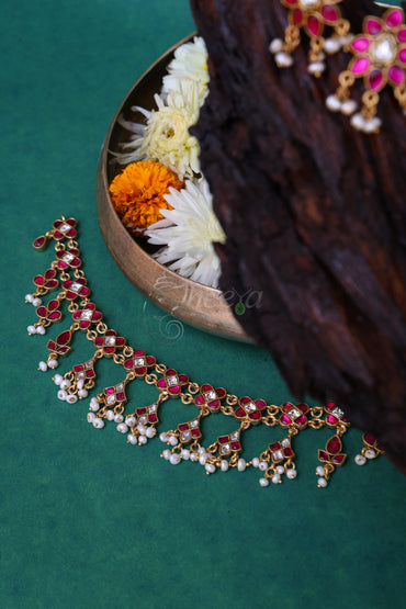 red n white kundan necklace