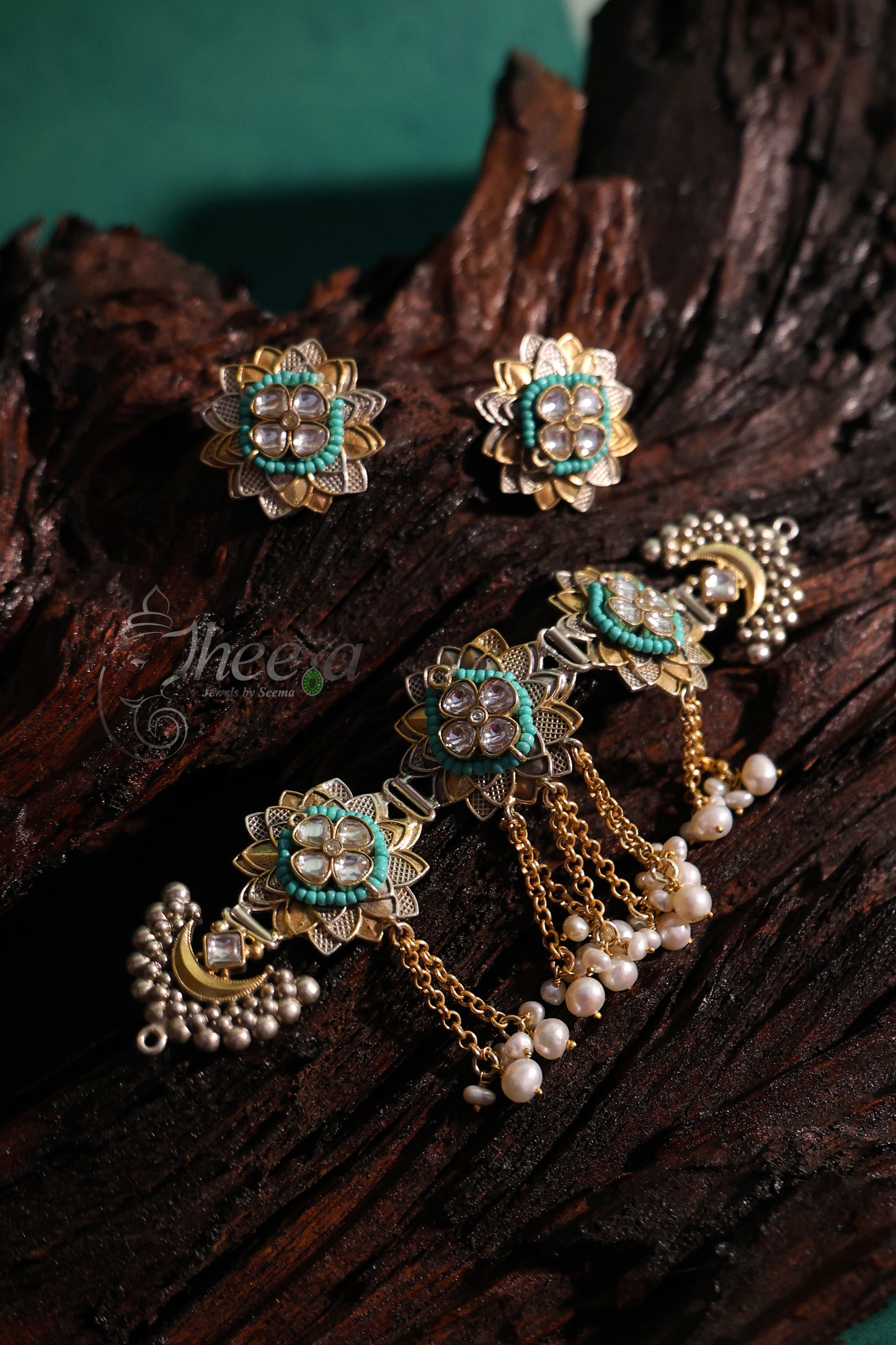 Turquoise kundan choker set